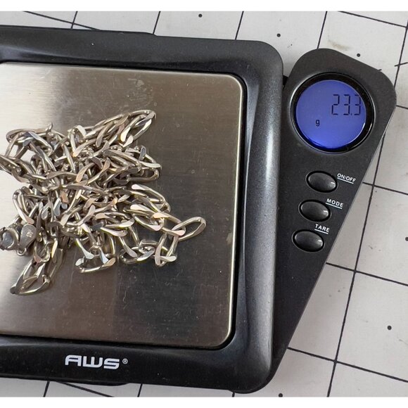 Sterling Silver Figaro Elongated Chain Necklace 36" Italy .925 Marked - Picture 6 of 6